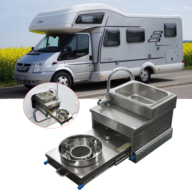 Camper Trailer Kitchen Slide - RV Stainless Steel Sink With Gas